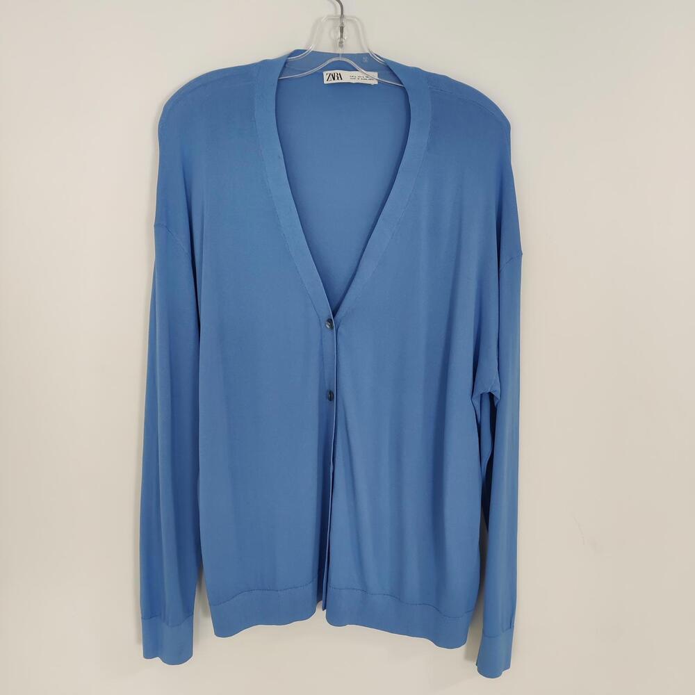 Zara Women's V-neck Cardigan in Blue Size Large Lightweight